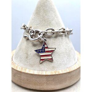 Enameled American Flaf Design Star Charm On Toggle Bracelet
